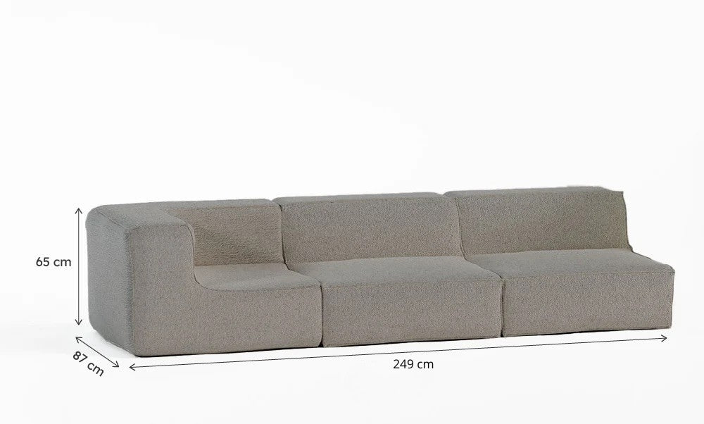 Sofá Modular Flow 3 Lugares 1 Canto em Boucle Cinza