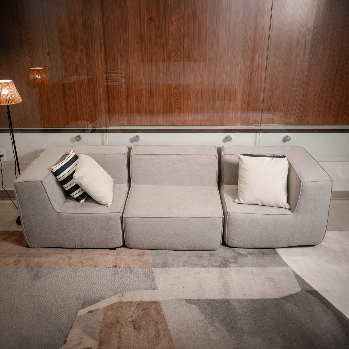 Sofá Modular Flow 3 Lugares 2 Cantos em Boucle Cinza
