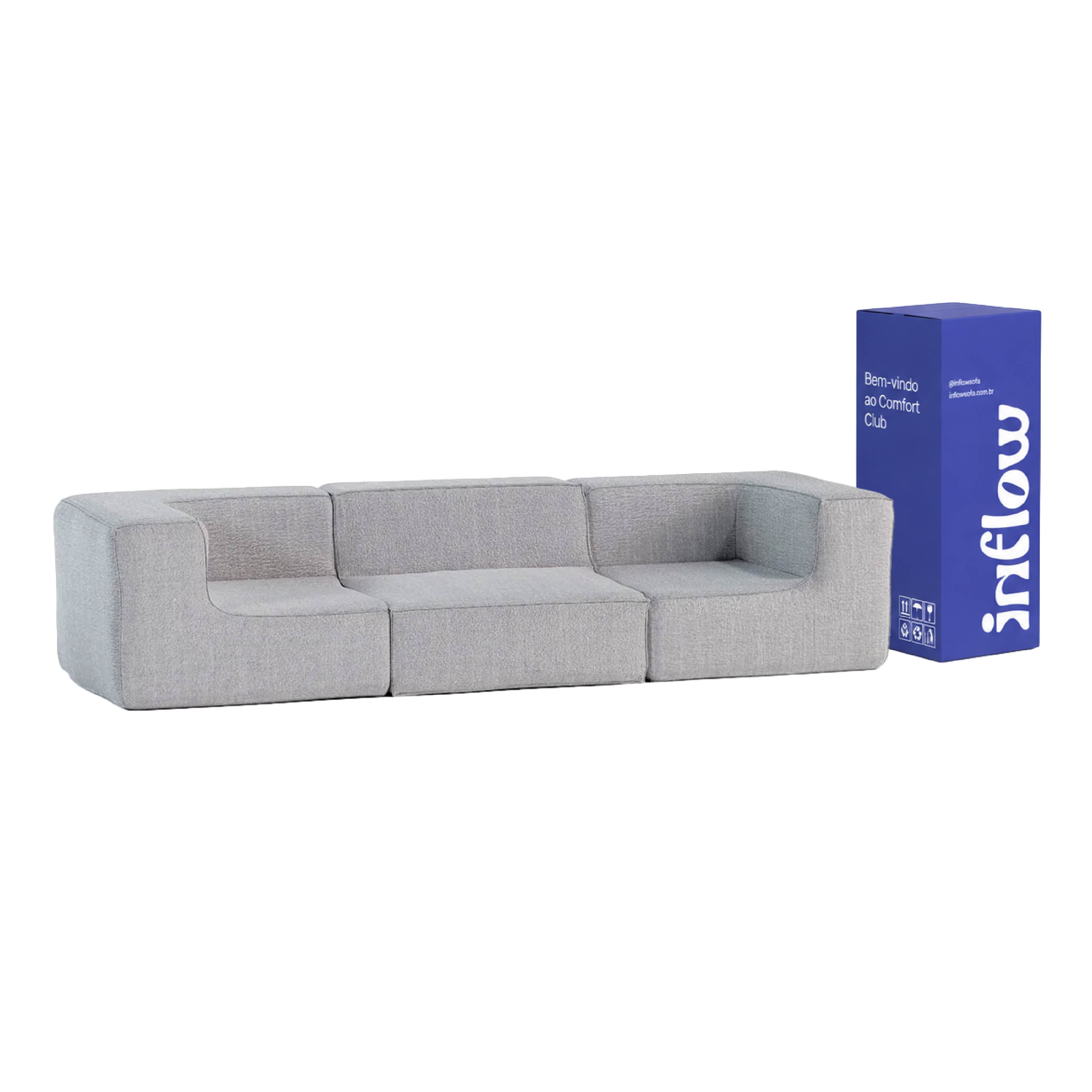 Sofá Modular Flow 3 Lugares 2 Cantos em Boucle Cinza