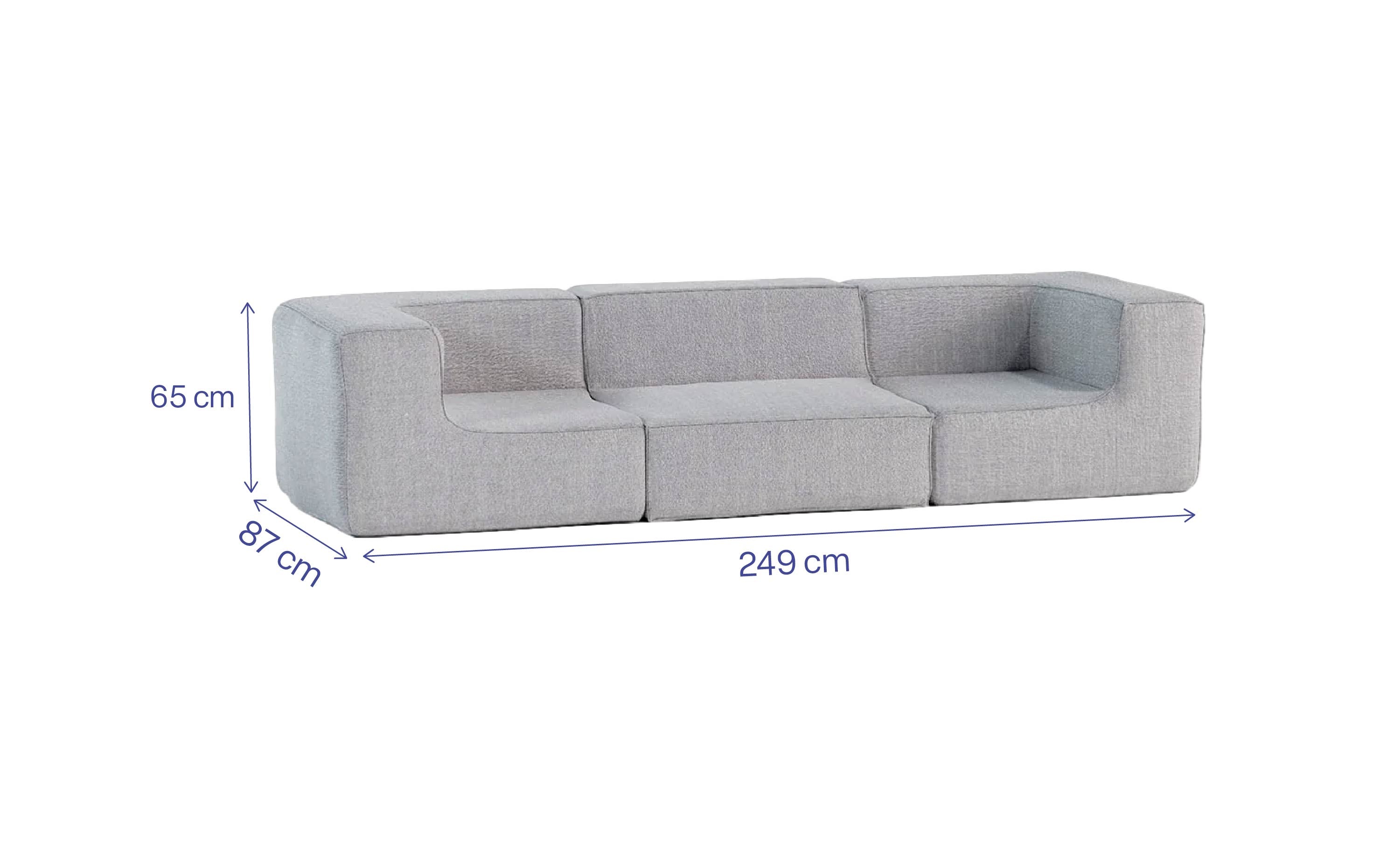 Sofá Modular Flow 3 Lugares 2 Cantos em Boucle Cinza