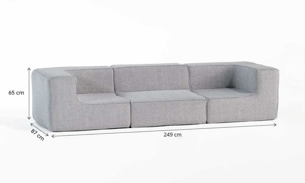 Sofá Modular Flow 3 Lugares 2 Cantos em Boucle Cinza