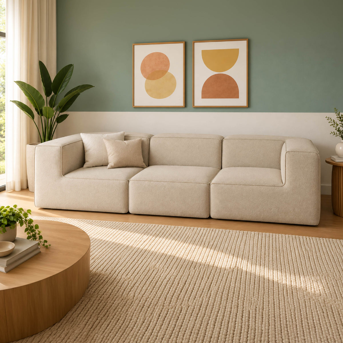 Sofá Modular Flow 3 Lugares 2 Cantos em Boucle Bege