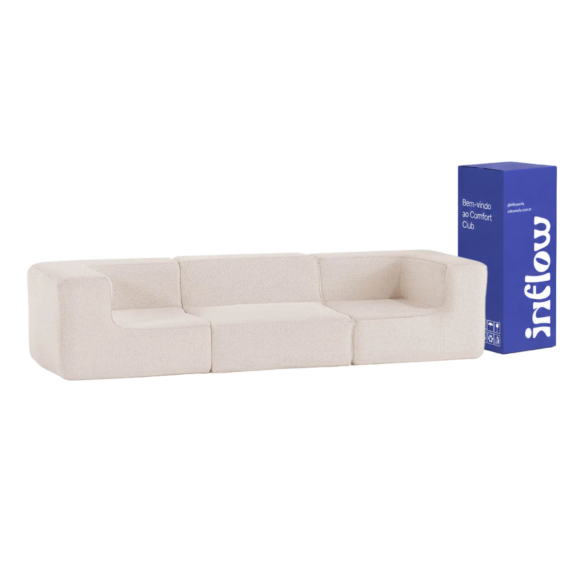 Sofá Modular Flow 3 Lugares 2 Cantos em Boucle Bege
