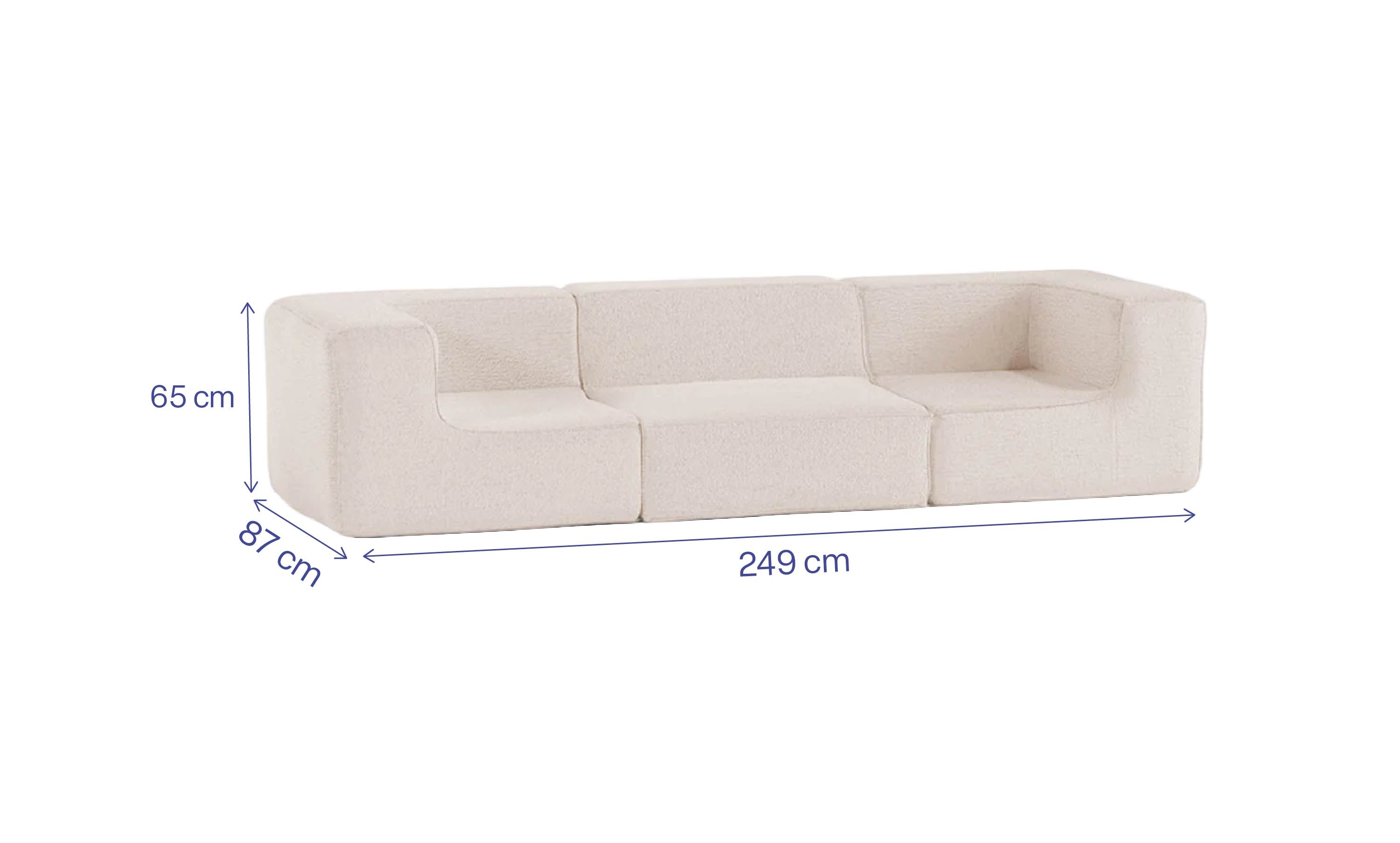 Sofá Modular Flow 3 Lugares 2 Cantos em Boucle Bege
