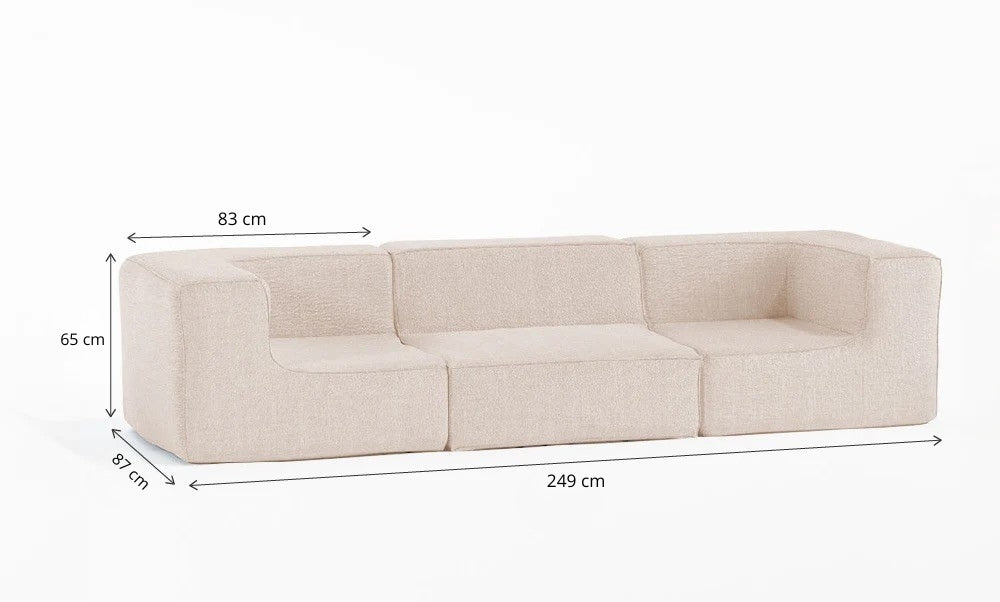 Sofá Modular Flow 3 Lugares 2 Cantos em Boucle Bege
