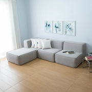 Sofá Modular Flow 3 Lugares 1 Canto com 1 Apoio de Pé em Boucle Cinza