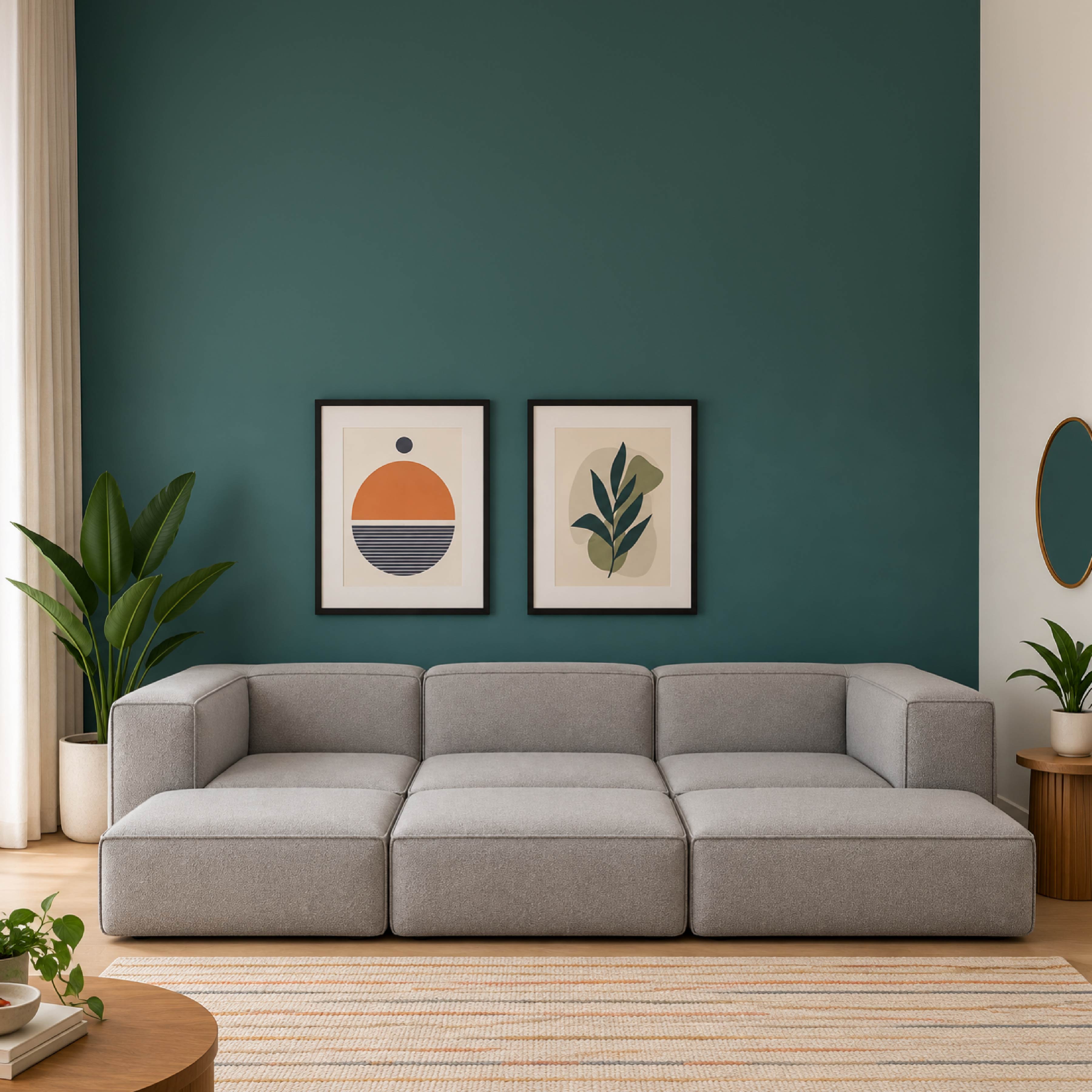 Sofá Modular Flow 3 Lugares 2 Cantos com 3 Apoios de Pé em Boucle Cinza