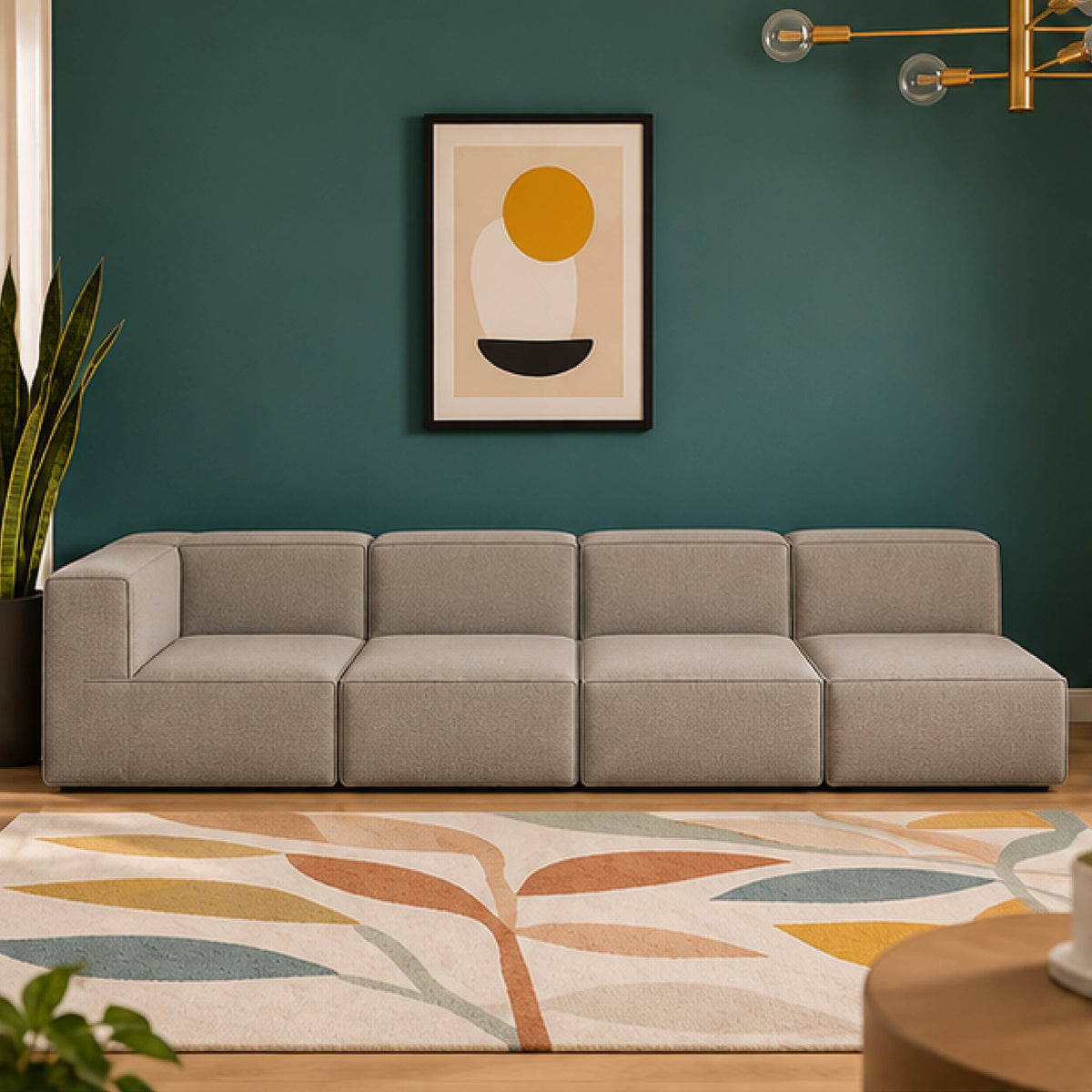 Sofá Modular Flow 4 Lugares 1 Canto em Boucle Cinza