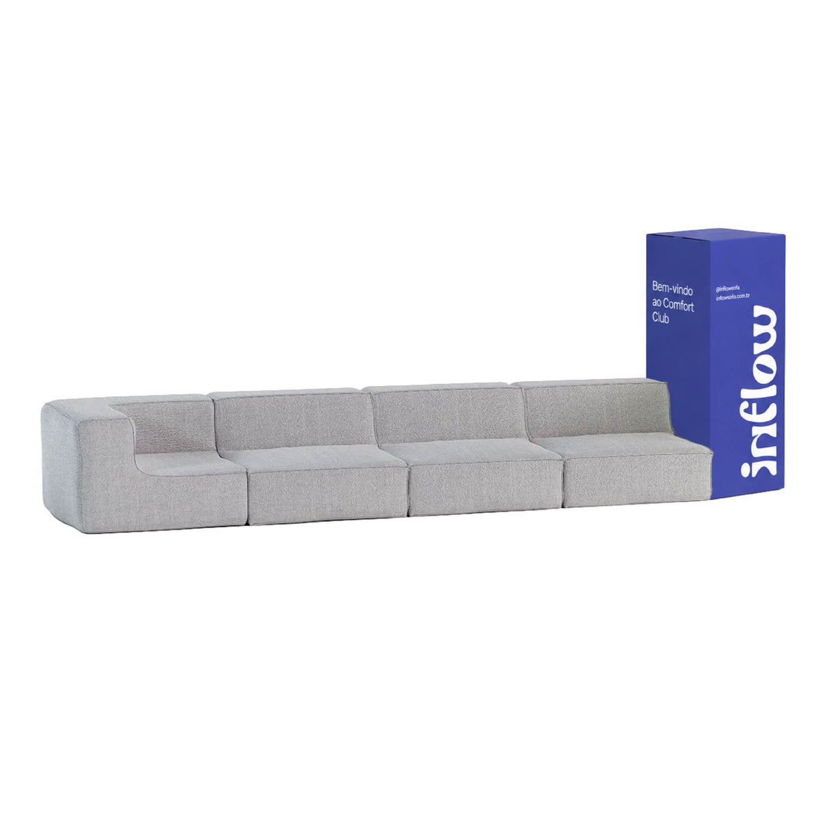 Sofá Modular Flow 4 Lugares 1 Canto em Boucle Cinza