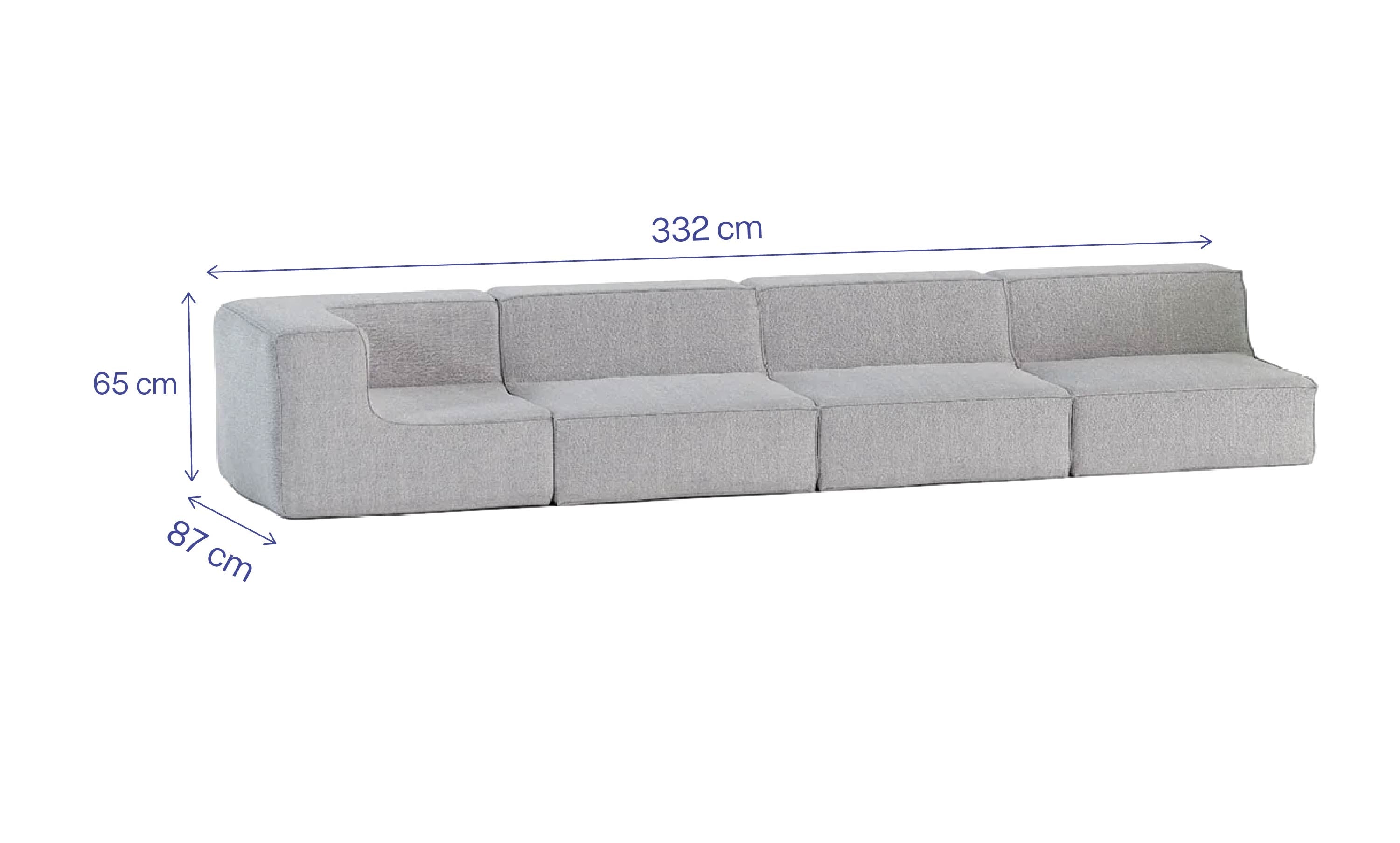 Sofá Modular Flow 4 Lugares 1 Canto em Boucle Cinza