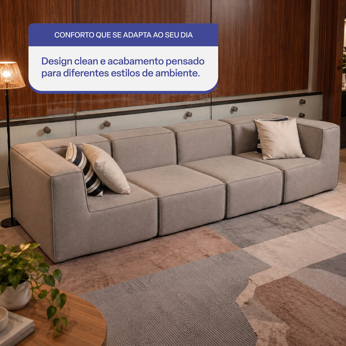 Sofá Modular Flow 4 Lugares 2 Cantos em Boucle Cinza