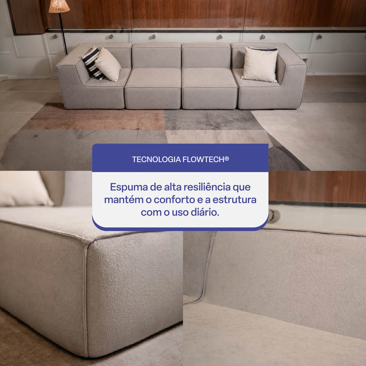 Sofá Modular Flow 4 Lugares 2 Cantos em Boucle Cinza