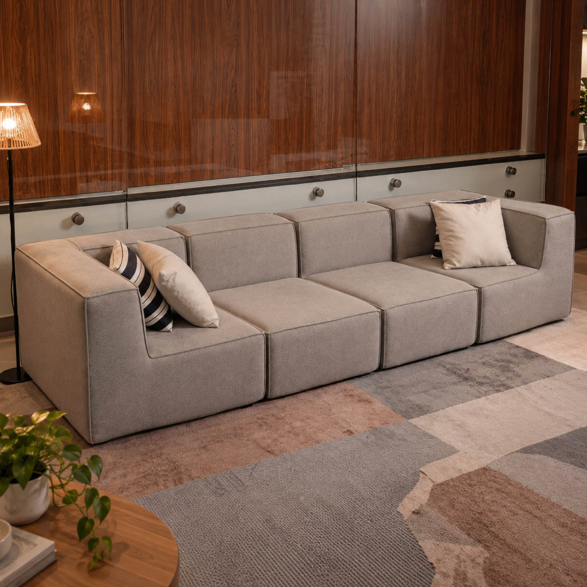 Sofá Modular Flow 4 Lugares 2 Cantos em Boucle Cinza