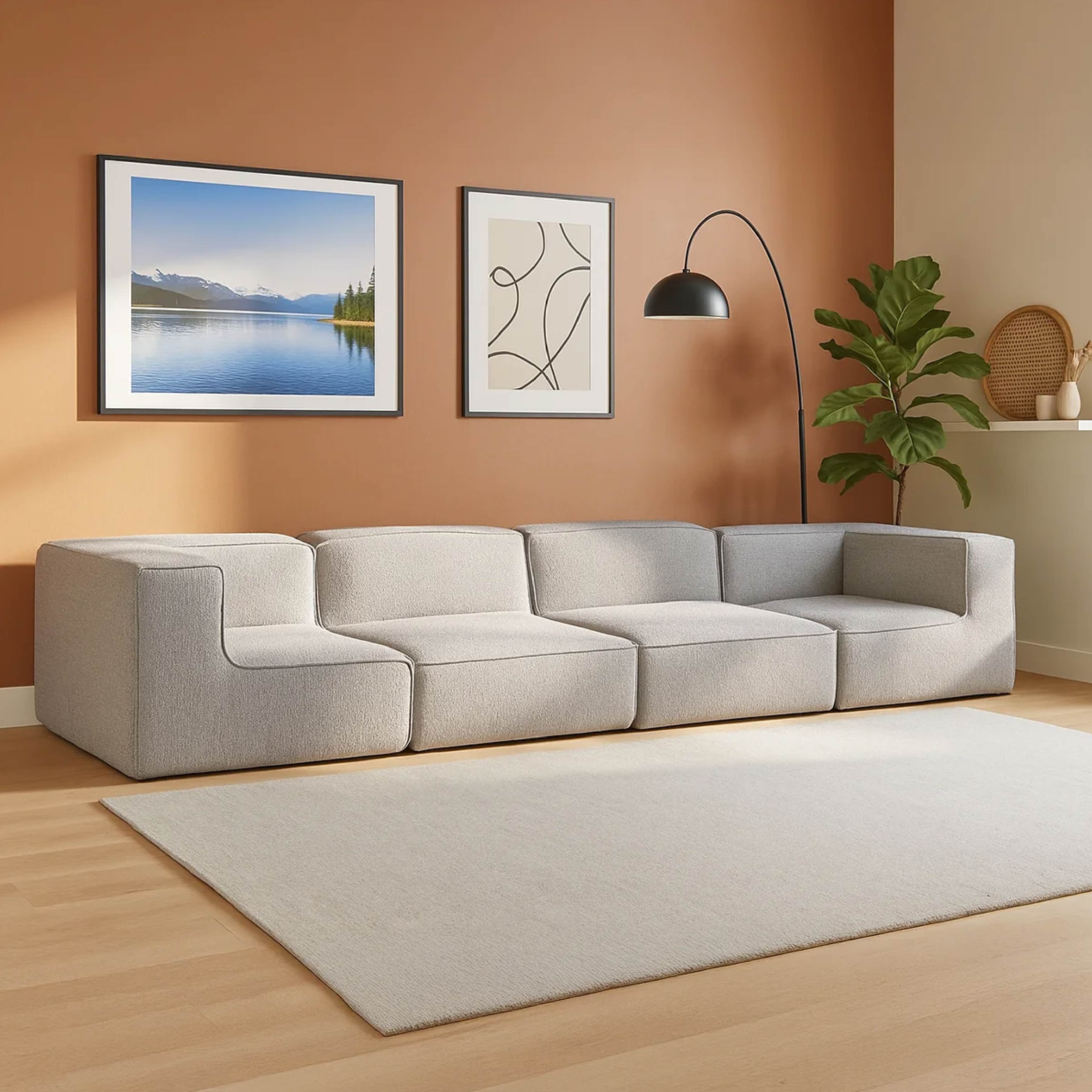 Sofá Modular Flow 4 Lugares 2 Cantos em Boucle Cinza