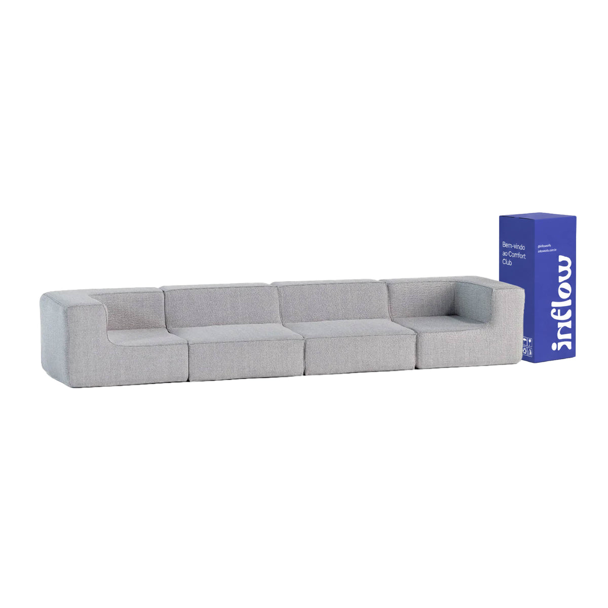 Sofá Modular Flow 4 Lugares 2 Cantos em Boucle Cinza