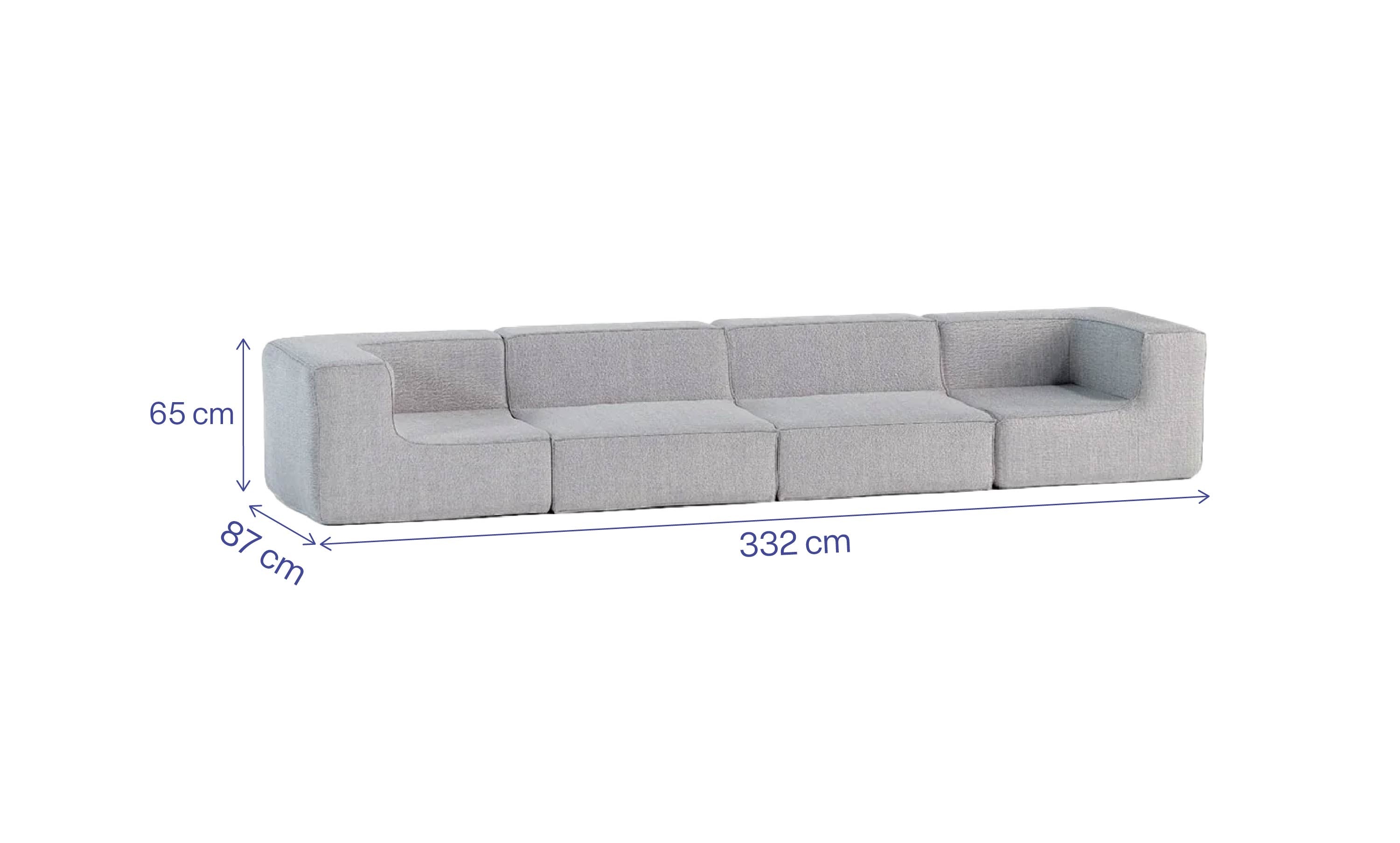 Sofá Modular Flow 4 Lugares 2 Cantos em Boucle Cinza