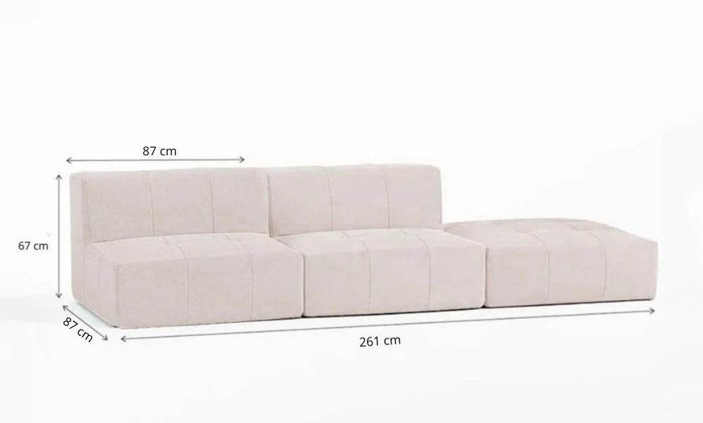 Sofá Modular 2 Lugares com 1 Apoio de Pé em Boucle Bege