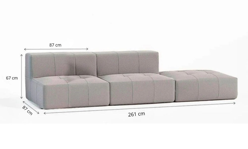 Sofá Modular 2 Lugares com 1 Apoio de Pé em Boucle Cinza