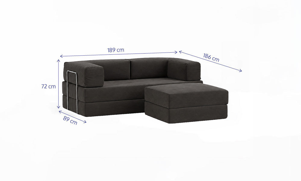 Sofá-Cama Flowin Cotelê com Apoio de Pé - Cinza Grafite