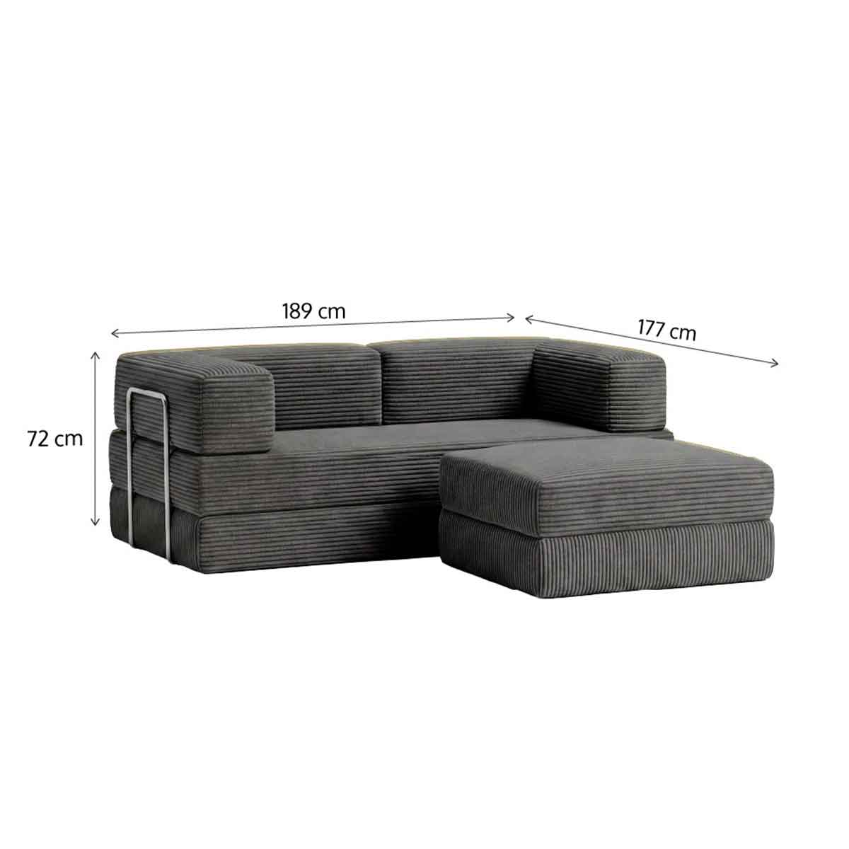 Sofá-Cama Flowin Cotelê com Apoio de Pé - Cinza Grafite