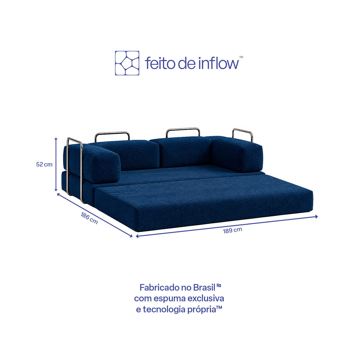 Sofá Cama Flowin em Boucle Azul Marinho