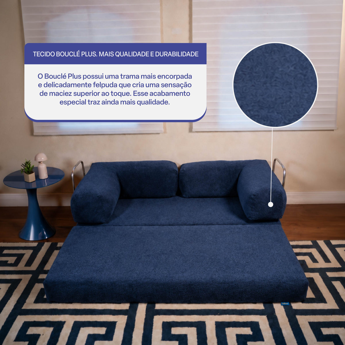 Sofá Cama Flowin em Boucle Azul Marinho