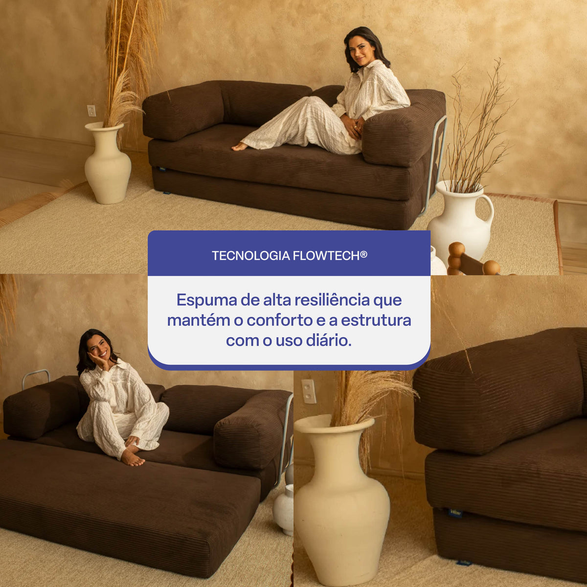 Sofá Cama Flowin em Cotele Soft Brown