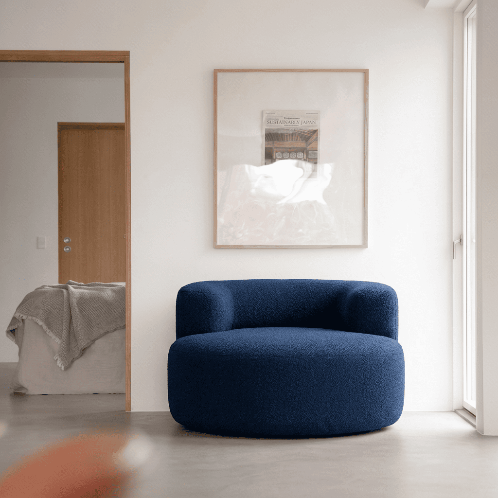 Poltrona Luna em Boucle Azul Marinho