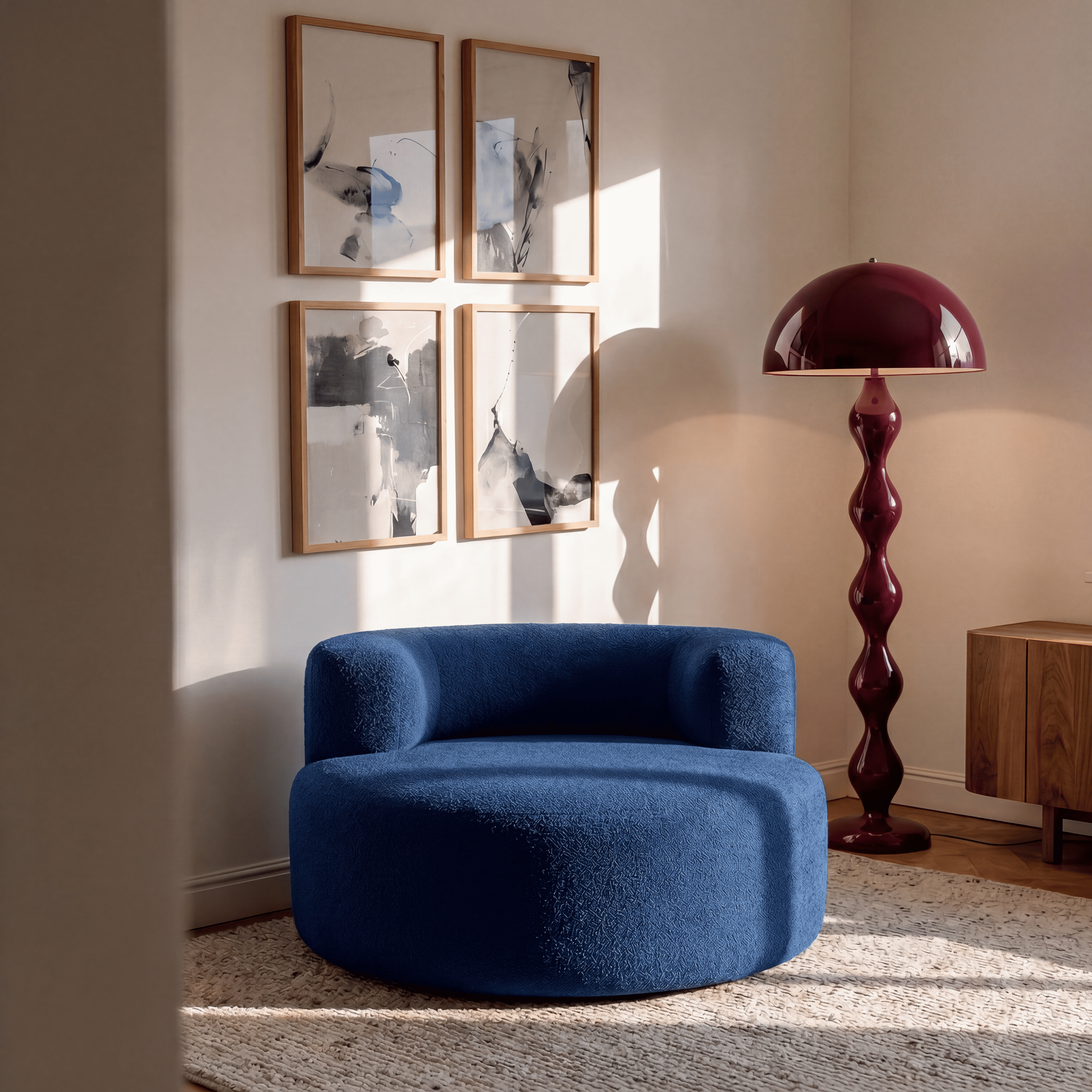 Poltrona Luna em Boucle Azul Marinho