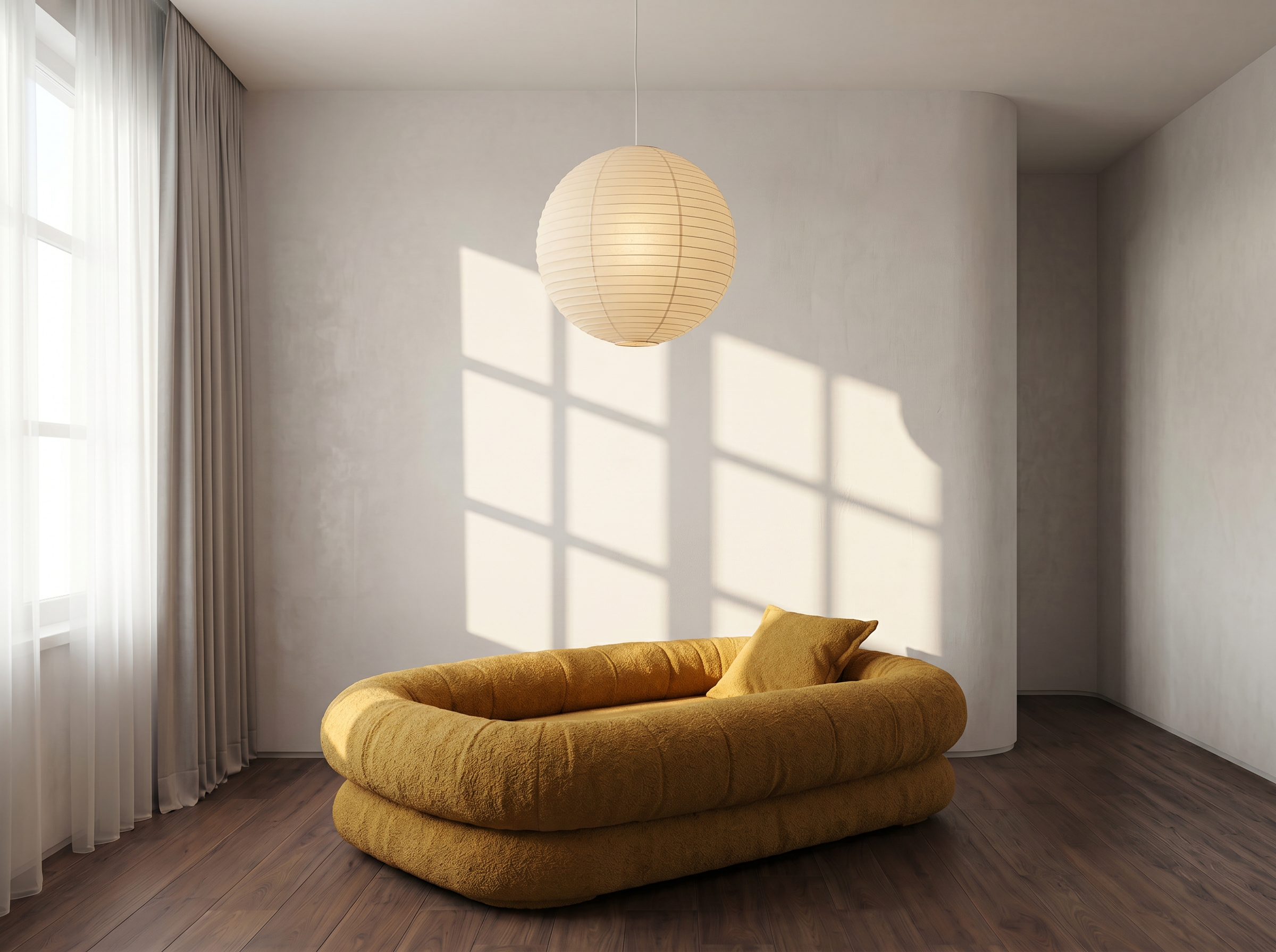 Puff Nina em Boucle Cloud Touch Mostarda