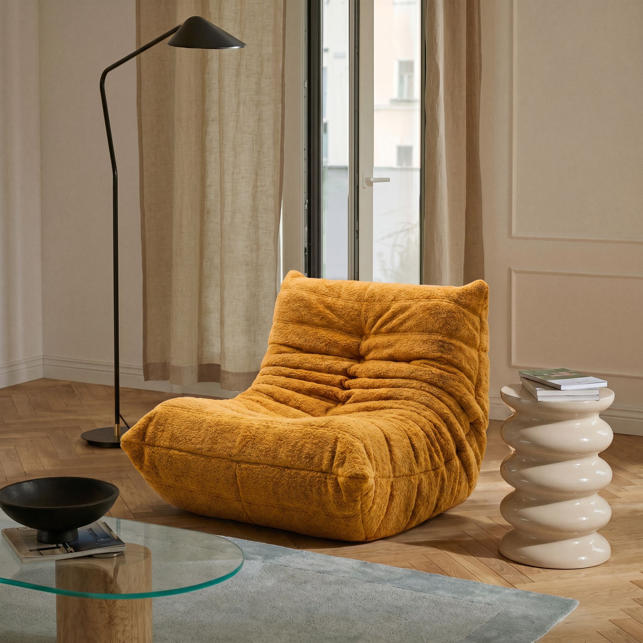 Poltrona Liv em Boucle Cloud Touch Mostarda
