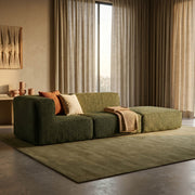 Sofá Modular Flow 2 Lugares 1 Canto com 1 Apoio de Pé em Boucle Plus Green