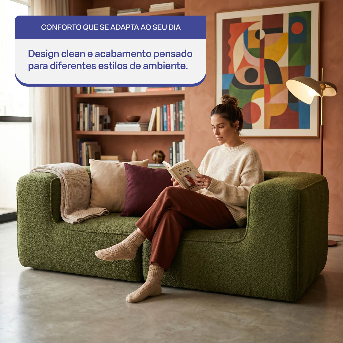 Sofá Modular Flow 2 Lugares 2 Cantos em Boucle Plus Green