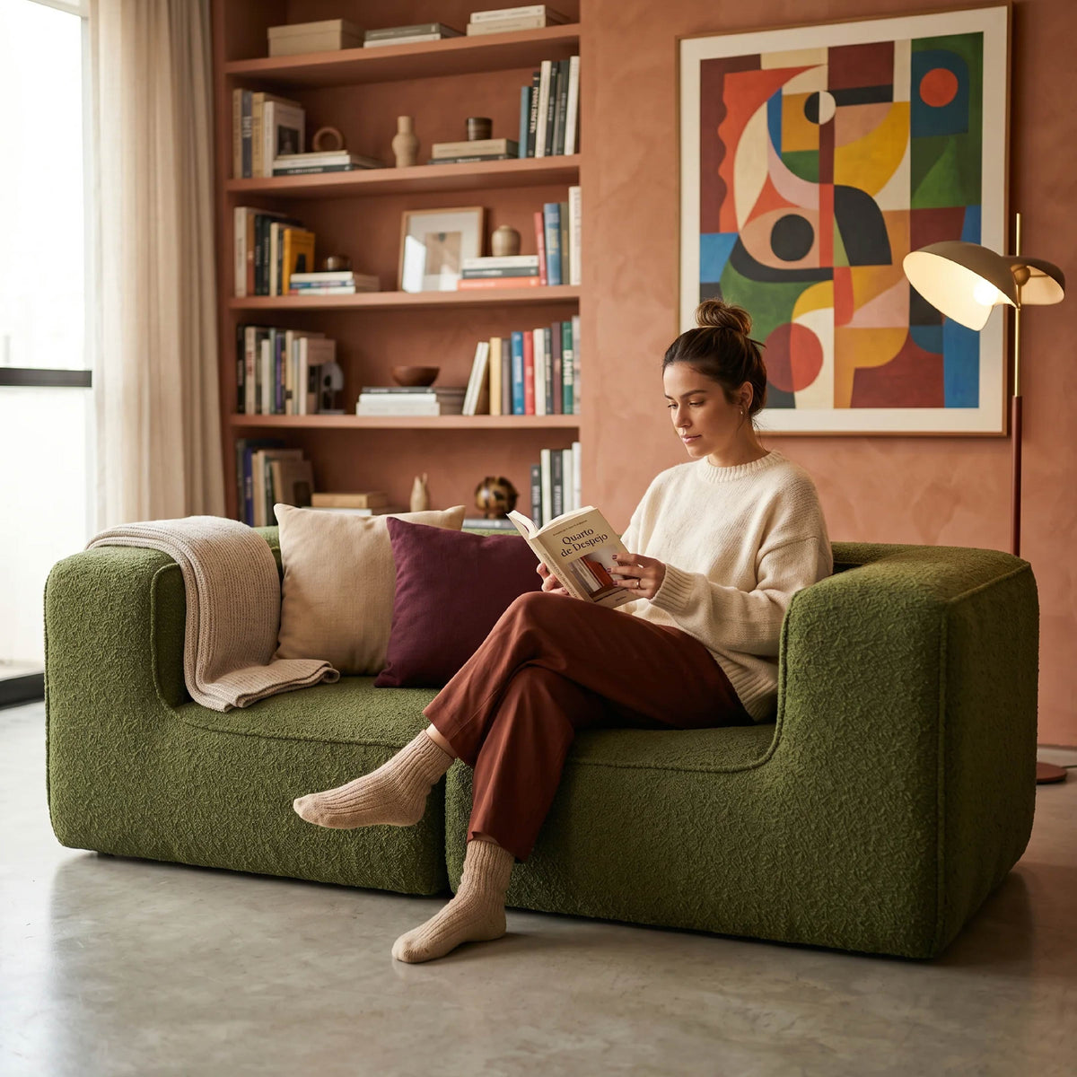 Sofá Modular Flow 2 Lugares 2 Cantos em Boucle Plus Green