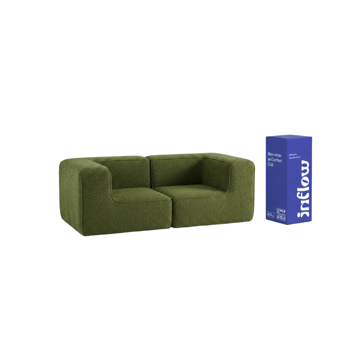Sofá Modular Flow 2 Lugares 2 Cantos em Boucle Plus Green