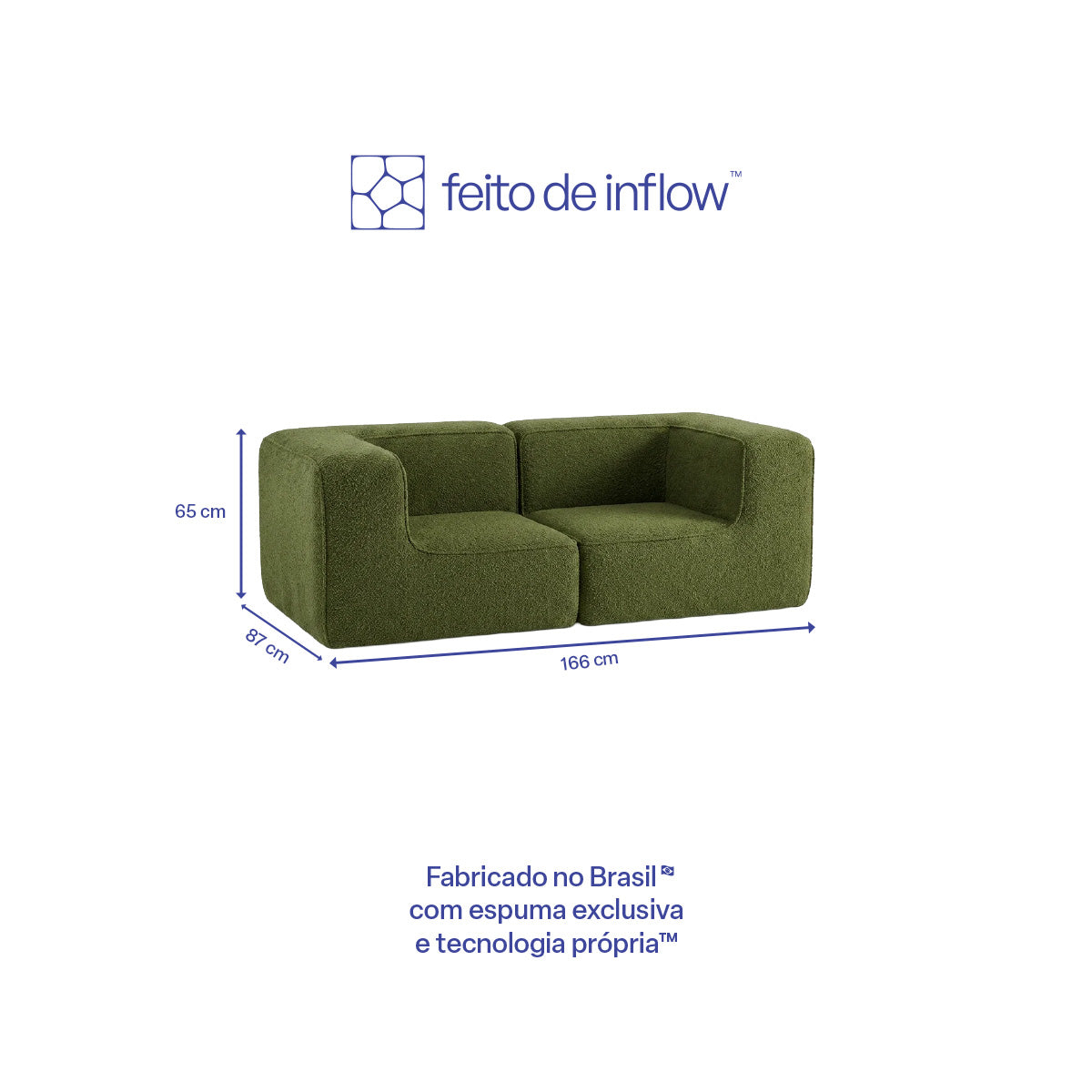 Sofá Modular Flow 2 Lugares 2 Cantos em Boucle Plus Green