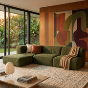 Sofá Modular Flow 3 Lugares  1 Canto com 1 Apoio de Pé em Boucle Plus Green