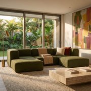 Sofá Modular Flow 3 Lugares 2 Cantos com 2 Apoios de Pé em Boucle Plus Green
