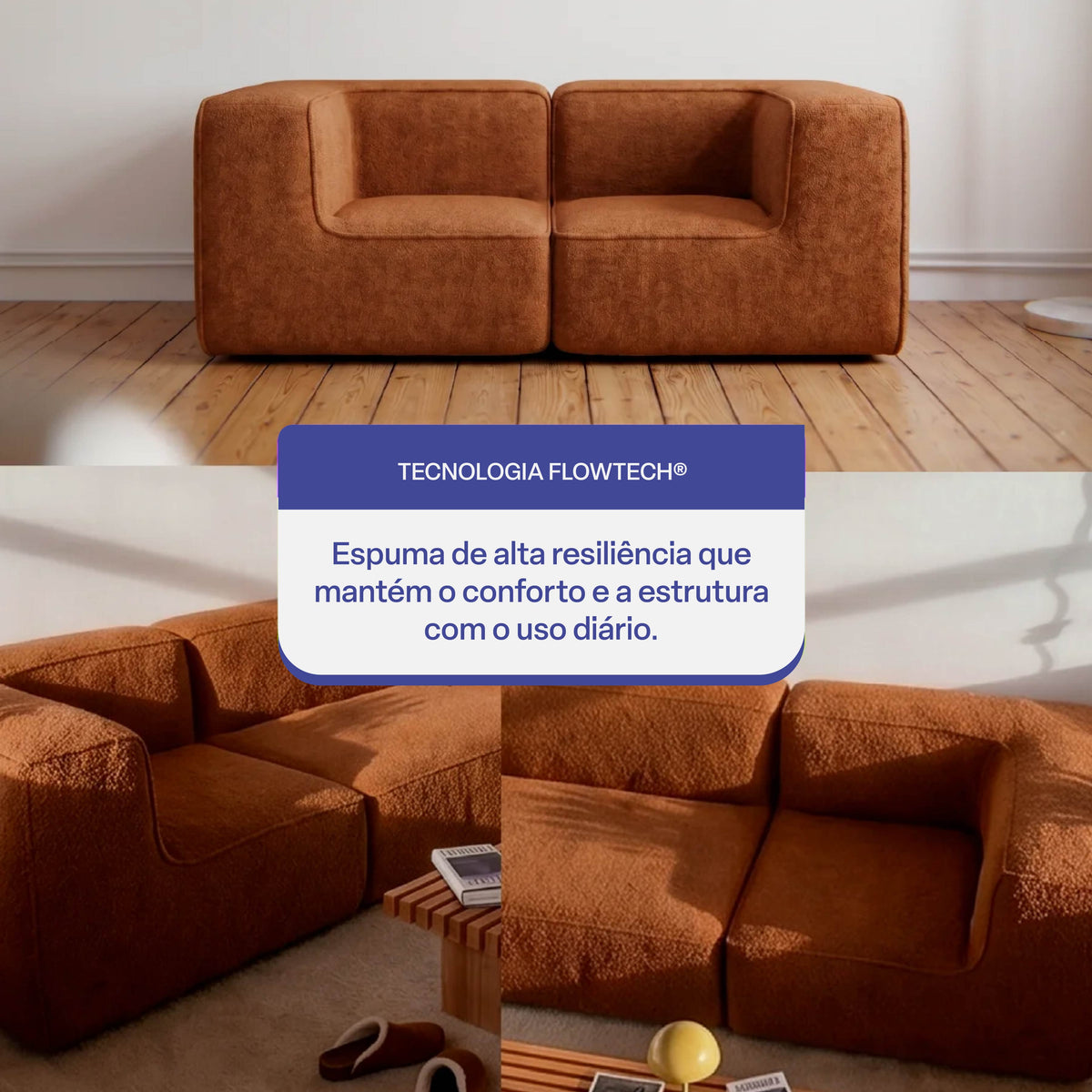 Sofá Modular Flow 2 Lugares 2 Cantos em Boucle Plus Mostarda