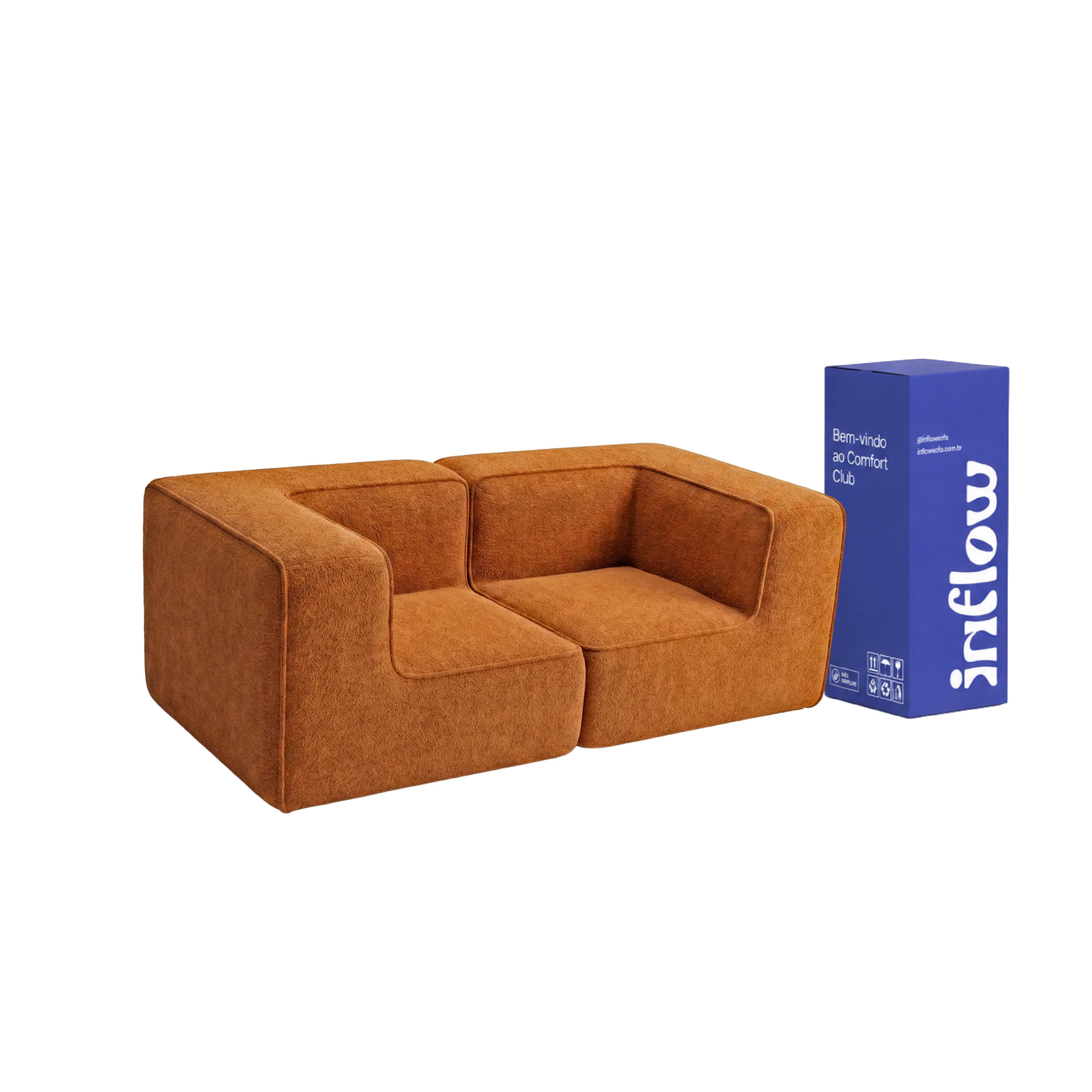 Sofá Modular Flow 2 Lugares 2 Cantos em Boucle Plus Mostarda