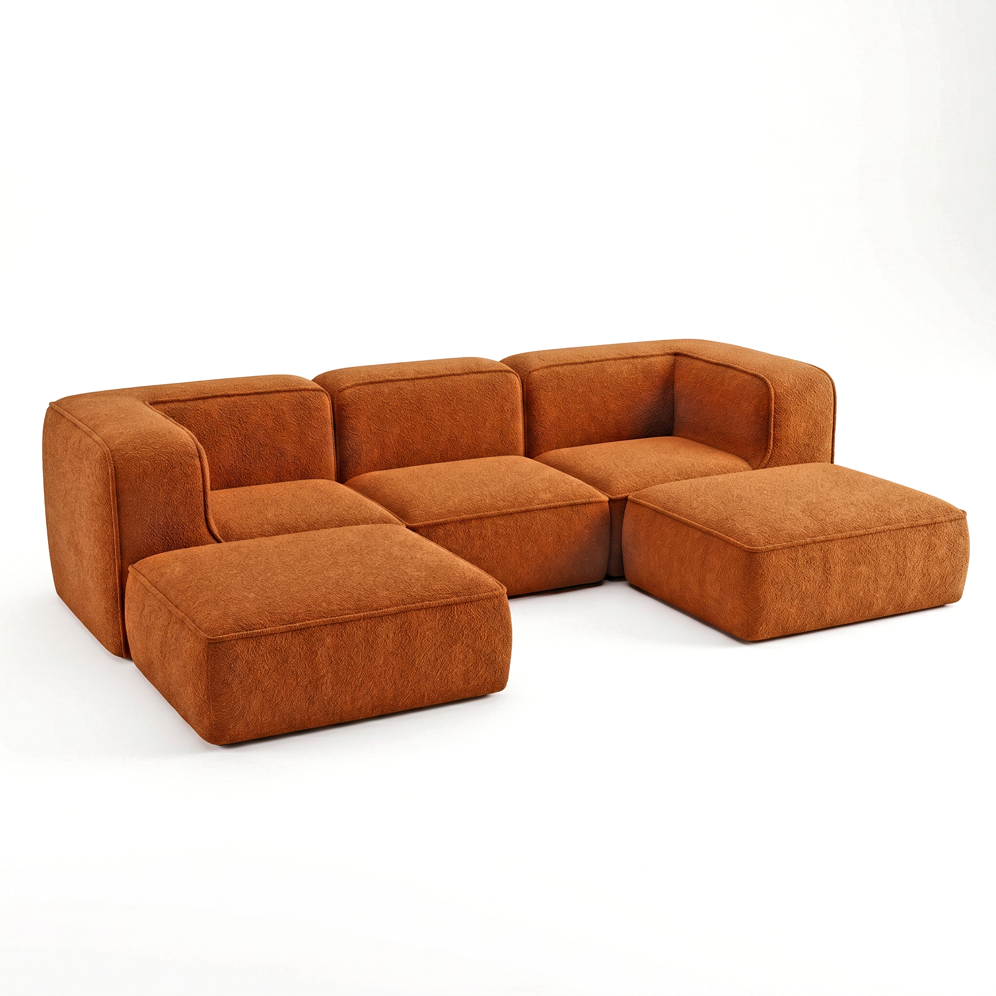 Sofá Modular Flow 3 Lugares 2 Cantos com 2 Apoios de Pé em Boucle Plus Mostarda