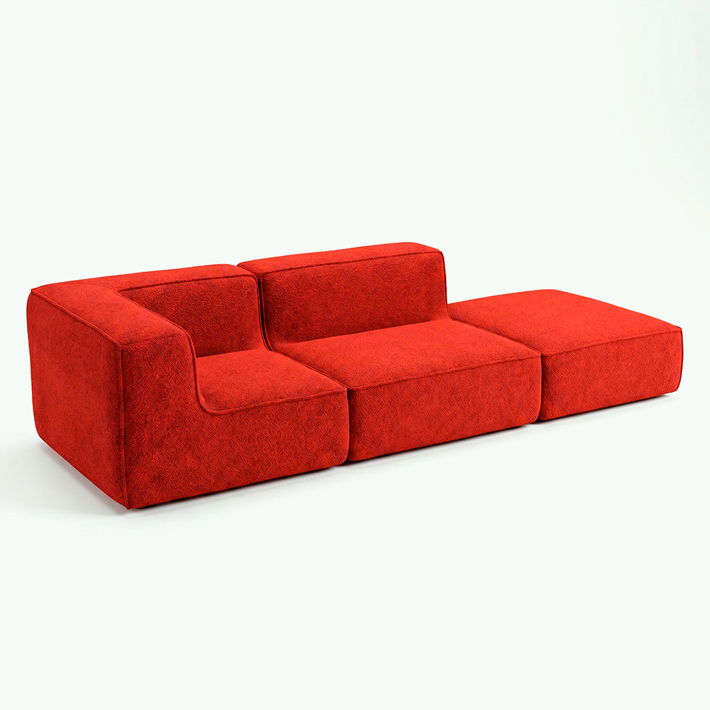 Sofá Modular Flow 2 Lugares 1 Canto com 1 Apoio de Pé em Boucle Plus Terracota
