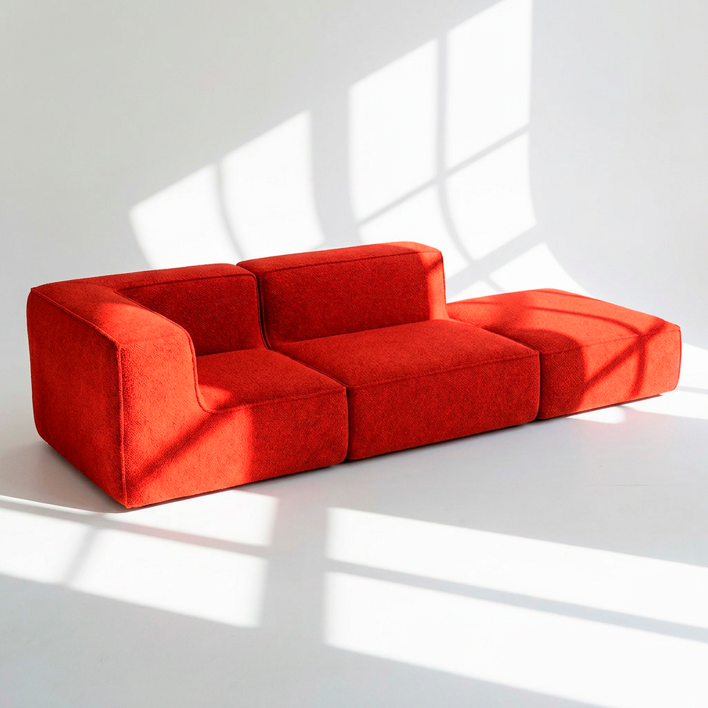 Sofá Modular Flow 2 Lugares 1 Canto com 1 Apoio de Pé em Boucle Plus Terracota