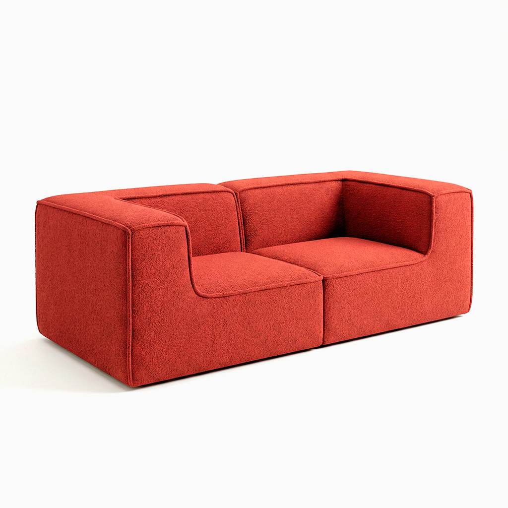 Sofá Modular Flow 2 Lugares 2 Cantos em Boucle Plus Terracota