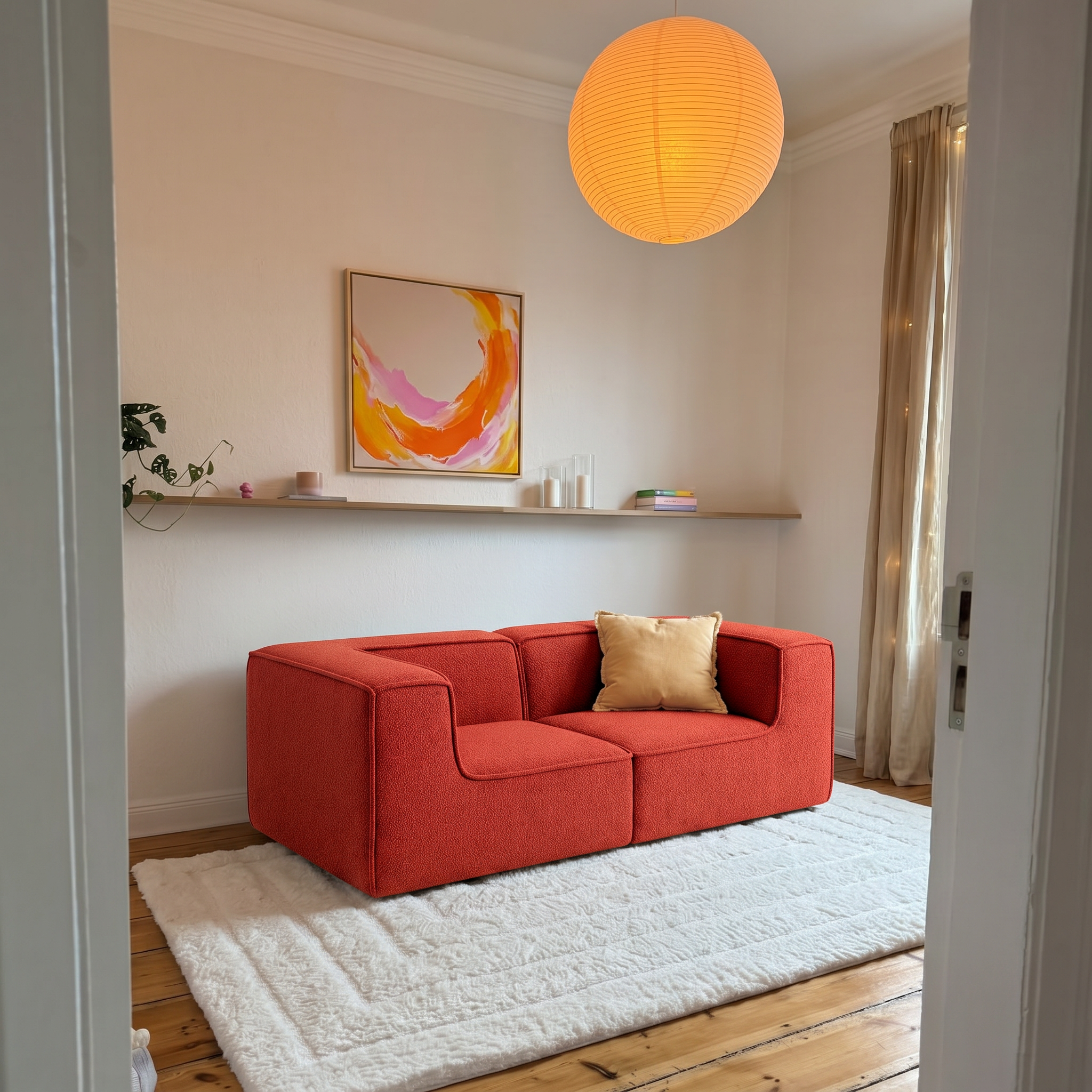 Sofá Modular Flow 2 Lugares 2 Cantos em Boucle Plus Terracota