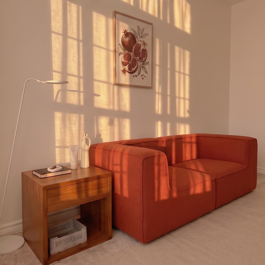 Sofá Modular Flow 2 Lugares 2 Cantos em Boucle Plus Terracota