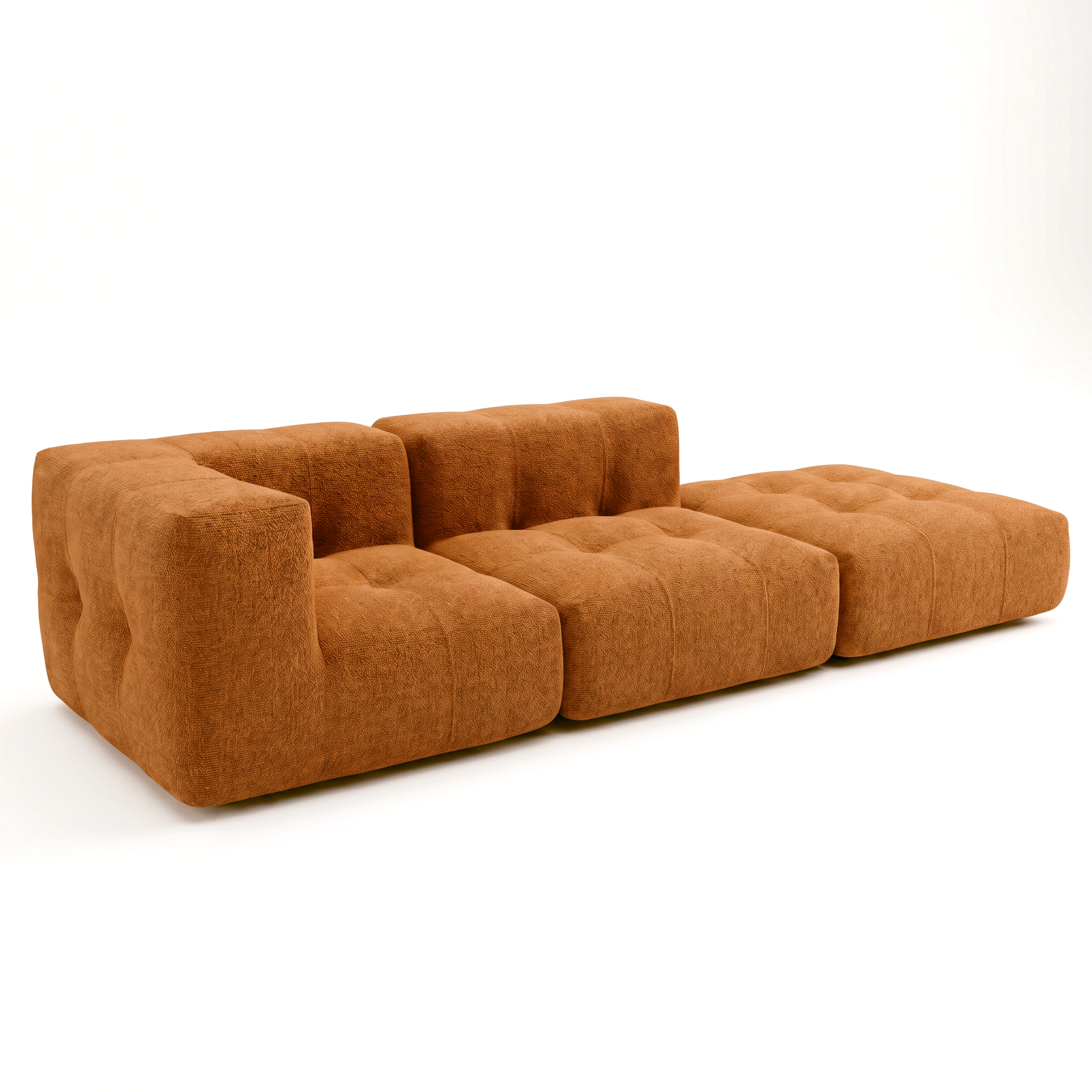 Sofá Modular 2 Lugares 1 Canto com 1 Apoio de Pé em Boucle Plus Mostarda