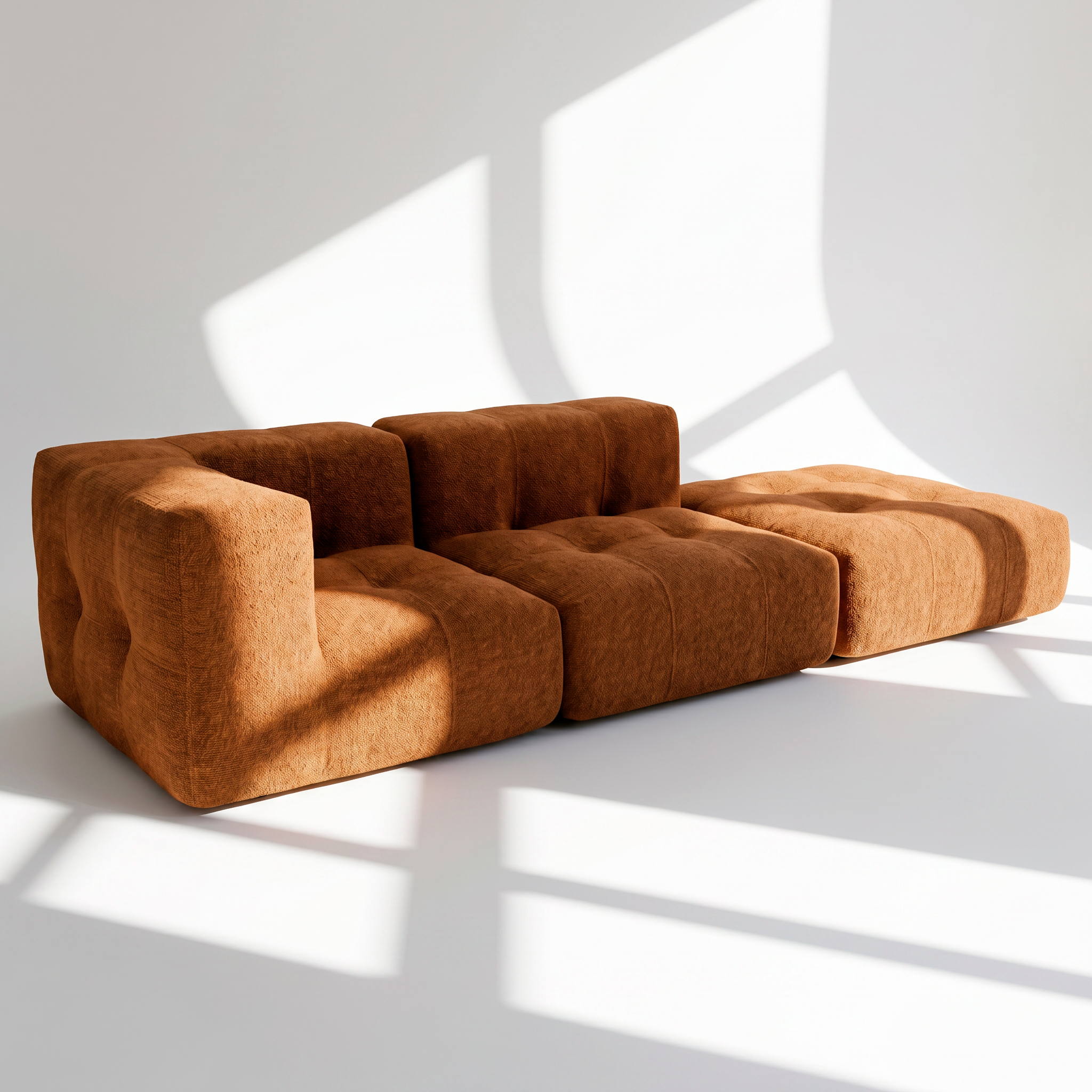 Sofá Modular 2 Lugares 1 Canto com 1 Apoio de Pé em Boucle Plus Mostarda
