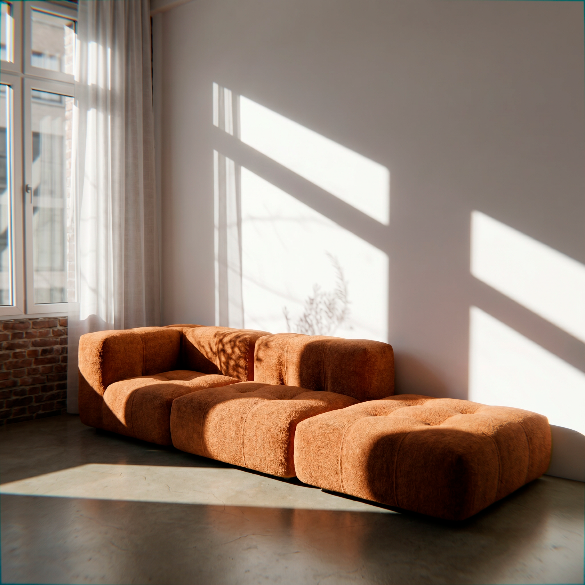 Sofá Modular 2 Lugares 1 Canto com 1 Apoio de Pé em Boucle Plus Mostarda