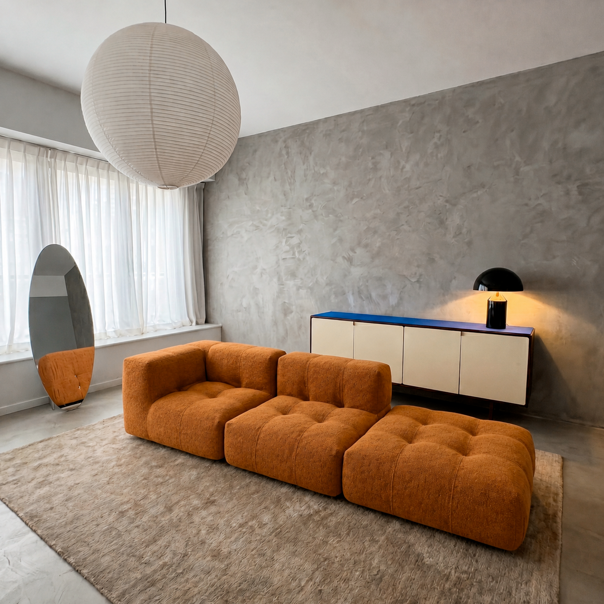 Sofá Modular 2 Lugares 1 Canto com 1 Apoio de Pé em Boucle Plus Mostarda